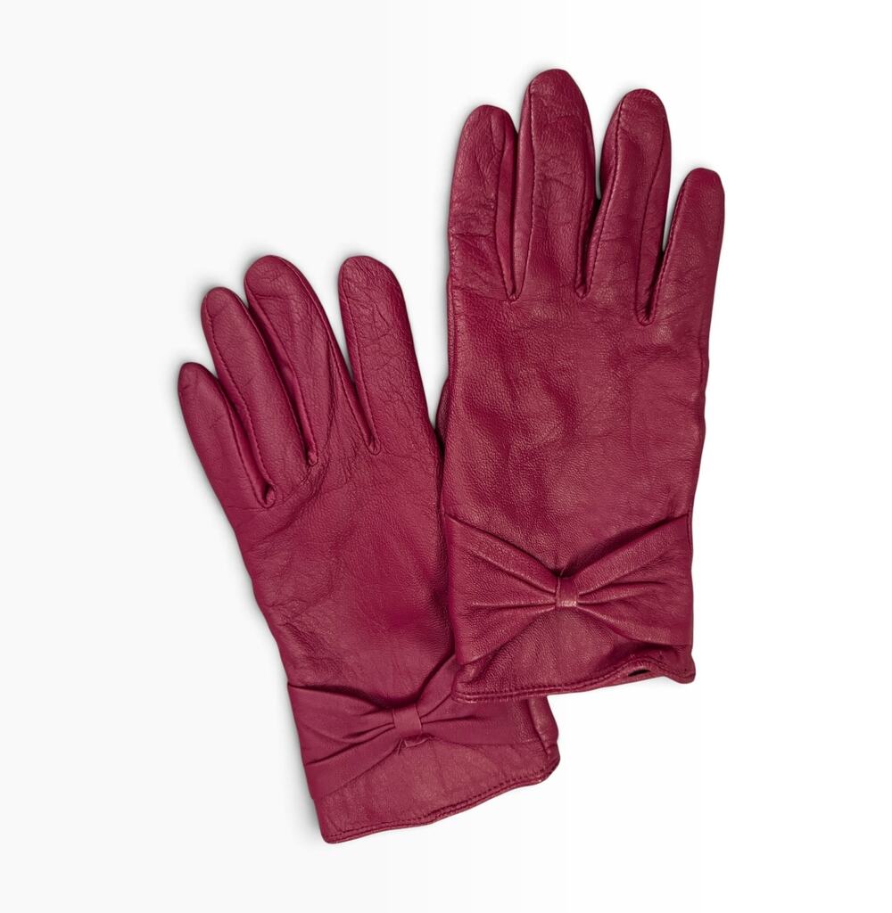 C&A Hot Pink Sheep Nappa Leather Gloves Bow Detail Women’s Fuchsia Magenta